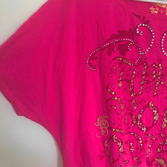 ‘Blinged’ out Apple Bottom top (bright fuchsia) L - Picture 2 of 5